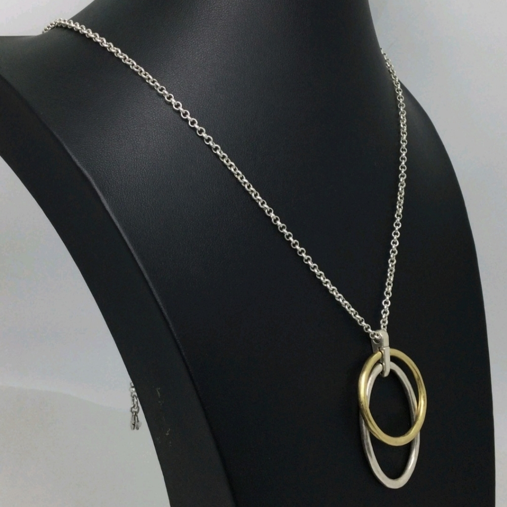 Lucky Brand Two-Tone Geometric Pendant Long Chain Necklace 25" - Picture 4 of 5